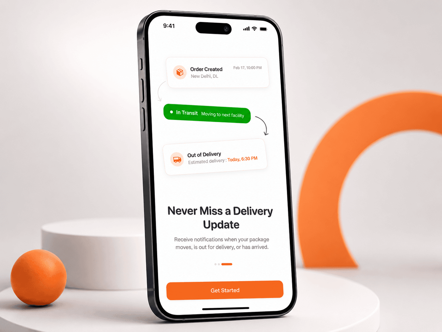 The Parceler app showing delivery status updates on a phone